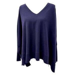 DKNY DARK PURPLE LAMBSWOOL & CASHMERE V NECK DOLMAN SLEEVE LOOSE FIT SWEATER